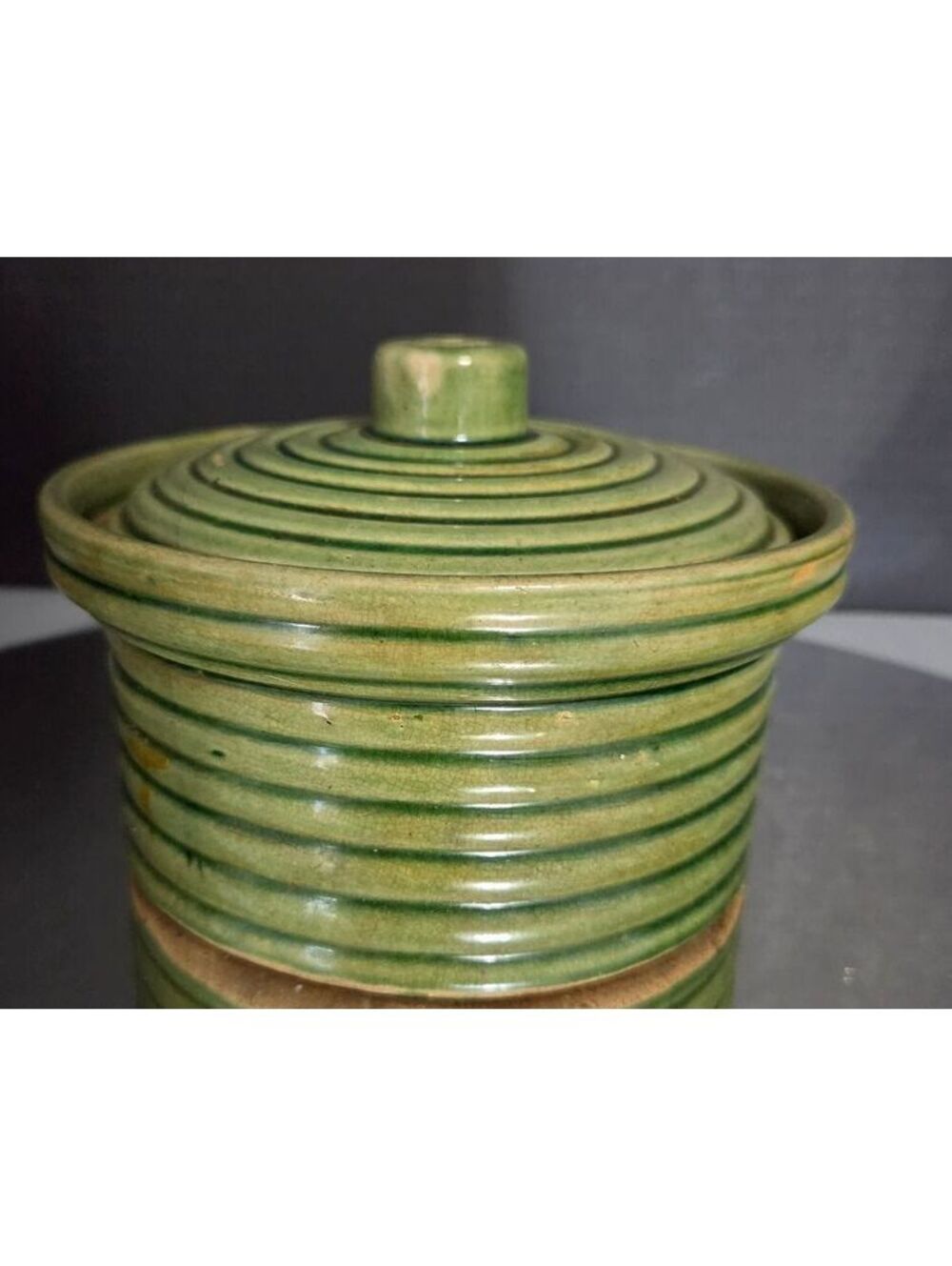 Antique Vintage McCoy Pottery Green Beehive Covered Cheese Crock  Mark - 1920s